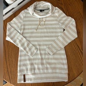 Ampersand Ave. striped long sleeve cowl neck tunic size small tan/white stripe.